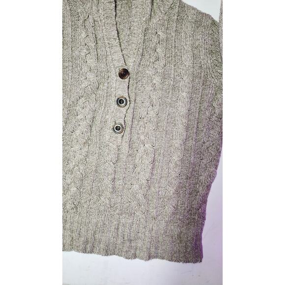 Vintage Y2K American Eagle Xl Chunky Cable Knit Hooded Sweater Driftwood Maple - Picture 10 of 16